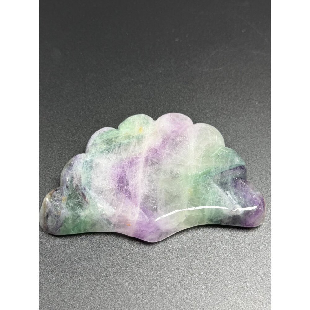 Natural Fluorite Shell Dish Bowl Hand Carved Stone Healing Crystal UVs 182g 4" - Picture 2 of 9